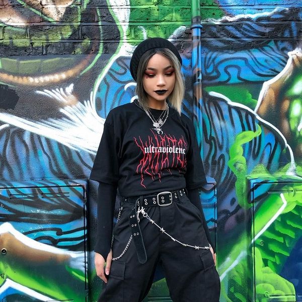 streetwear harajuku punk gothic t-shirts loose letter print summer short sleeve fashion female casual vintage women bla tees, Gray;blue
streetwear harajuku punk gothic t-shirts loose letter print summer short sleeve fashion female casual vintage women bla tees, Gray;blue