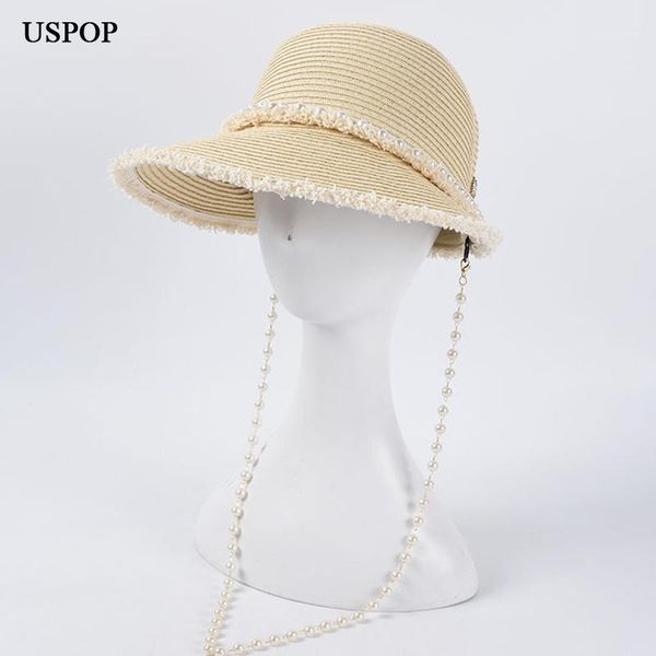wide brim hats uspop women sun pearl chain straw summer visor caps baseball cap1, Blue;gray
wide brim hats uspop women sun pearl chain straw summer visor caps baseball cap1, Blue;gray