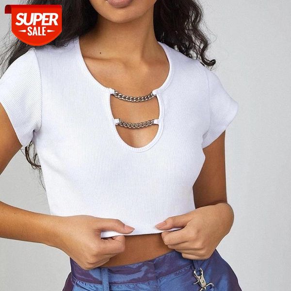 solid hollow out metal cotton t shirts women summer iron chain cropped streetwear fashion tee slim fit short t-shirt #dp12, White
solid hollow out metal cotton t shirts women summer iron chain cropped streetwear fashion tee slim fit short t-shirt #dp12, White