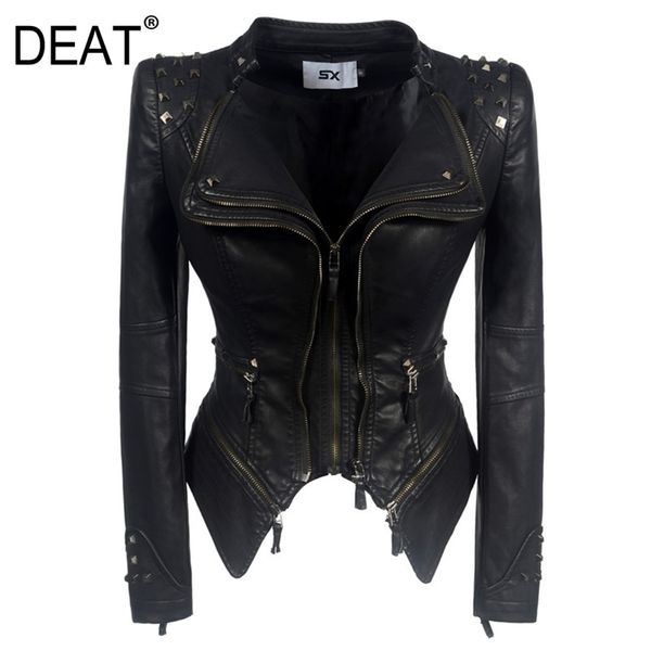 deat new autumn fashion pu leather jackets zipper rivet lapel collar full sleeve fit punk style waist slim coat ht129 201223, Black
deat new autumn fashion pu leather jackets zipper rivet lapel collar full sleeve fit punk style waist slim coat ht129 201223, Black