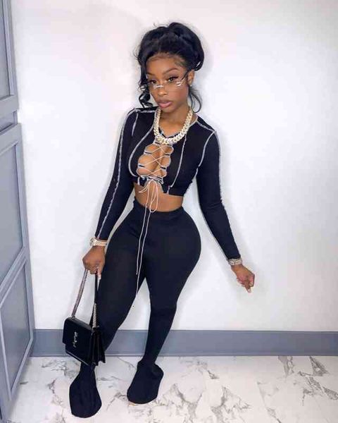 ladies long sleeve round neck fashion personality hollowed out bell bottoms two-piece set, Gray
ladies long sleeve round neck fashion personality hollowed out bell bottoms two-piece set, Gray