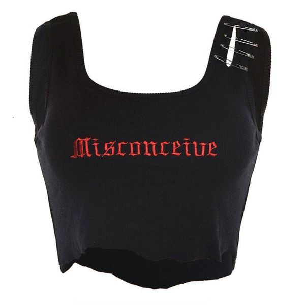 womens summer sleeveless ribbed knit crop punk gothic letters embroidered cami vest hollow out pin buckle frayed streetwear, White
womens summer sleeveless ribbed knit crop punk gothic letters embroidered cami vest hollow out pin buckle frayed streetwear, White