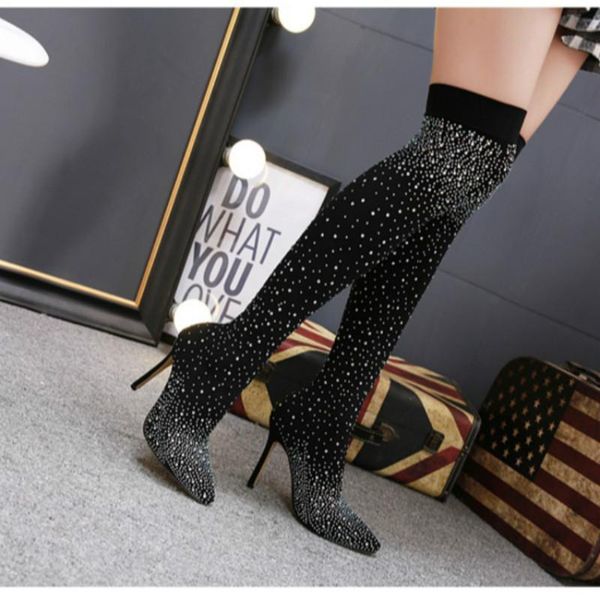 long sock high heel rhinestone pointed toe over the knee women boots thigh high bring ladies black shoes lage size 43
long sock high heel rhinestone pointed toe over the knee women boots thigh high bring ladies black shoes lage size 43