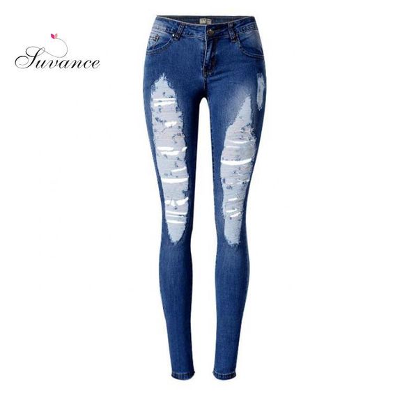 women's jeans suvance low waist stretchable fashion spring ripped holes irregular cotton pencil quality material trousers, Blue
women's jeans suvance low waist stretchable fashion spring ripped holes irregular cotton pencil quality material trousers, Blue