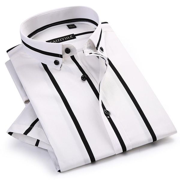 men's contrast wide stripes short sleeve dress shirts comfortable soft standard-fit summer thin casual button-down office shirt, White;black
men's contrast wide stripes short sleeve dress shirts comfortable soft standard-fit summer thin casual button-down office shirt, White;black