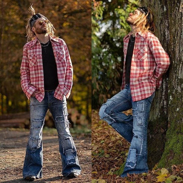 men flared jeans bootcut leg pants distressed patchwork jeans new designer punk stlye bell bottom denim trousers vaqueros hombre, Blue
men flared jeans bootcut leg pants distressed patchwork jeans new designer punk stlye bell bottom denim trousers vaqueros hombre, Blue