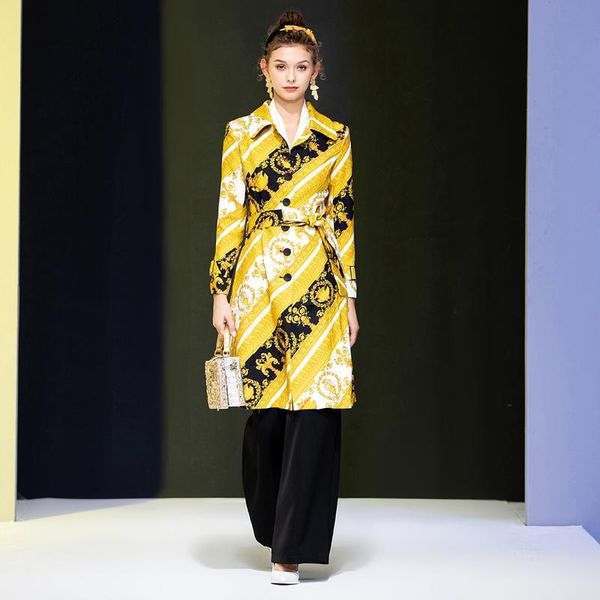 women's trench coats windbreaker lapel print vintage belt slim fashion elegant autumn party casual gentlewoman midi coat, Tan;black 
women's trench coats windbreaker lapel print vintage belt slim fashion elegant autumn party casual gentlewoman midi coat, Tan;black