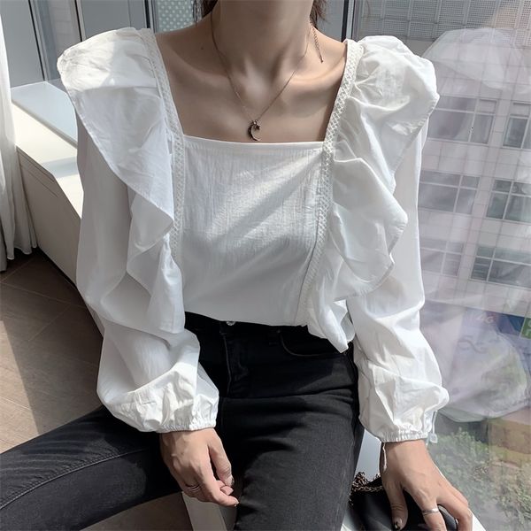 2020 autumn new temperament long sleeve ruffle careful machine lace up short white shirt for women
2020 autumn new temperament long sleeve ruffle careful machine lace up short white shirt for women