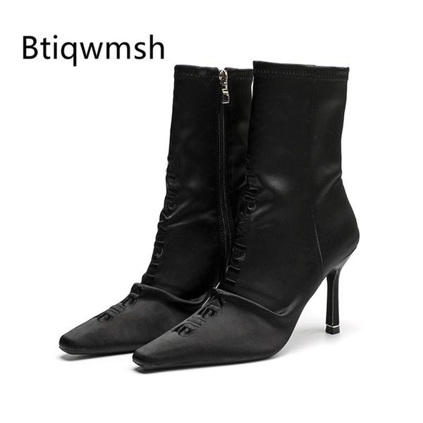luxury satin ankle boots women pointed toe side zipper high heel boots female fashion short, Black
luxury satin ankle boots women pointed toe side zipper high heel boots female fashion short, Black