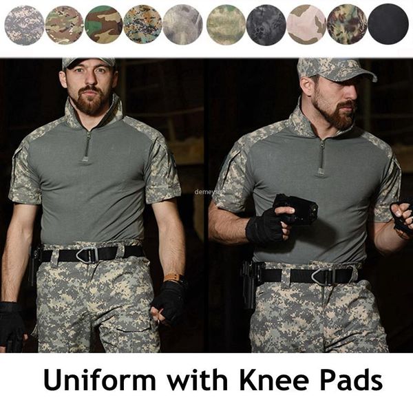 hunting sets tactical uniform with knee pads short sleeve t shirt + pants combat camouflage clothes, Camo
hunting sets tactical uniform with knee pads short sleeve t shirt + pants combat camouflage clothes, Camo