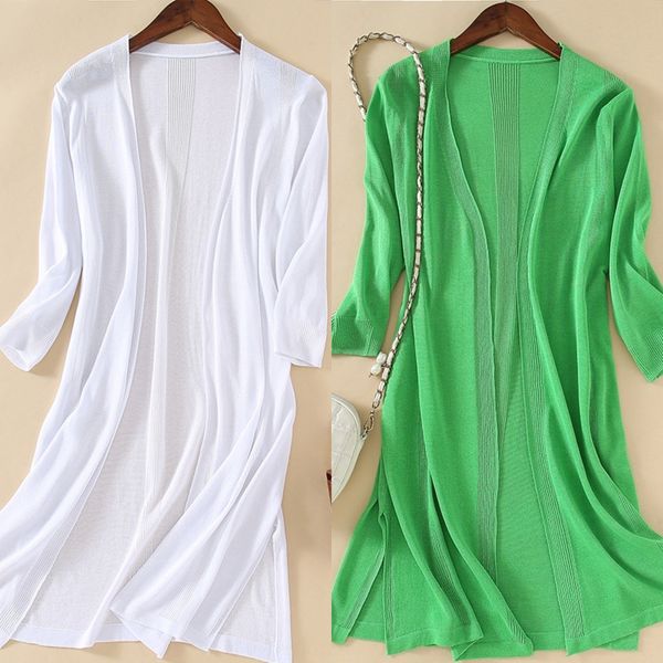 knitted cardigan women's medium and long summer sunscreen shirtcoat shirt thin ice silk coat sunscreen clothing women's loose wear, White;black
knitted cardigan women's medium and long summer sunscreen shirtcoat shirt thin ice silk coat sunscreen clothing women's loose wear, White;black