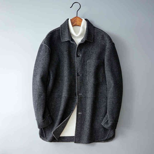 Men's Wool & Blends Autumn and winter double faced woolen jacket shirt twill men's wear VFXN, Black