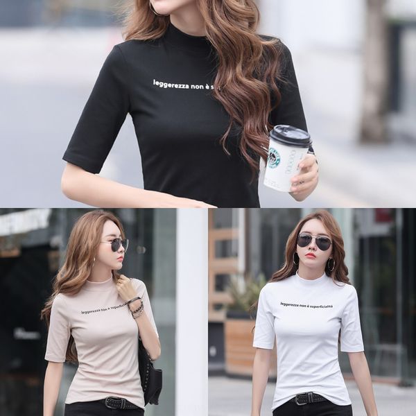 half high collar five point sleeve bottom coat women's t-shirt new spring and autumn slim fit korean black mid coat t-shirt sleeve whit, White
half high collar five point sleeve bottom coat women's t-shirt new spring and autumn slim fit korean black mid coat t-shirt sleeve whit, White