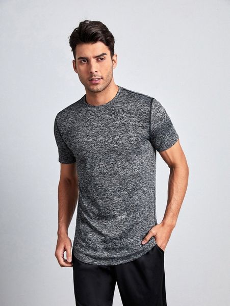 men marled knit round neck tee m8y5#, White;black