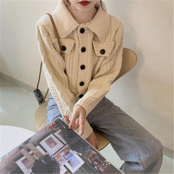 women's knits & tees 2021 autumn winter retro twist thick wool sweater cardigan jacket women short knit sweaters, White
women's knits & tees 2021 autumn winter retro twist thick wool sweater cardigan jacket women short knit sweaters, White