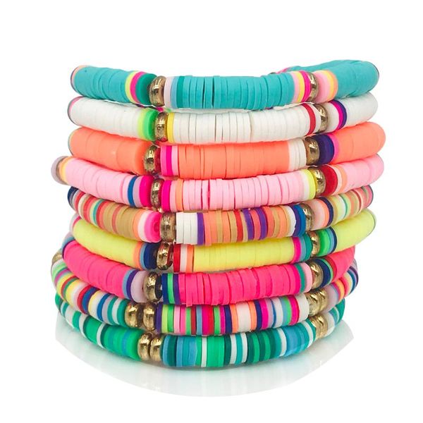 beaded, strands boho multicolor polymer clay heishi beads cowrie seashell palm charm stretch bracelet women sea fans conch surf jewelry gift, Black 
beaded, strands boho multicolor polymer clay heishi beads cowrie seashell palm charm stretch bracelet women sea fans conch surf jewelry gift, Black