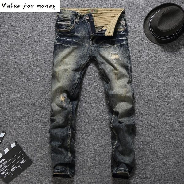 men fashion italian jeans vintage retro style slim fit ripped jeans homme men cotton denim biker, Blue
men fashion italian jeans vintage retro style slim fit ripped jeans homme men cotton denim biker, Blue
