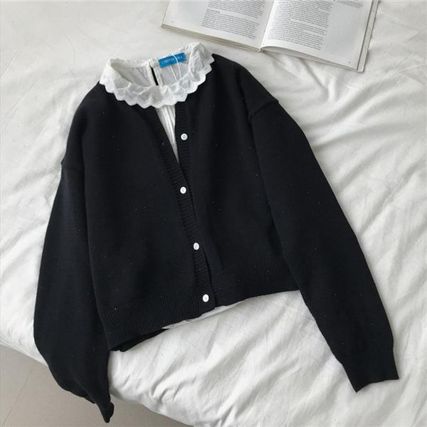 knitted sweater cardigan womens 2021 korean style knit sweater women solid color warm jacket coat autumn c6284, White;black
knitted sweater cardigan womens 2021 korean style knit sweater women solid color warm jacket coat autumn c6284, White;black