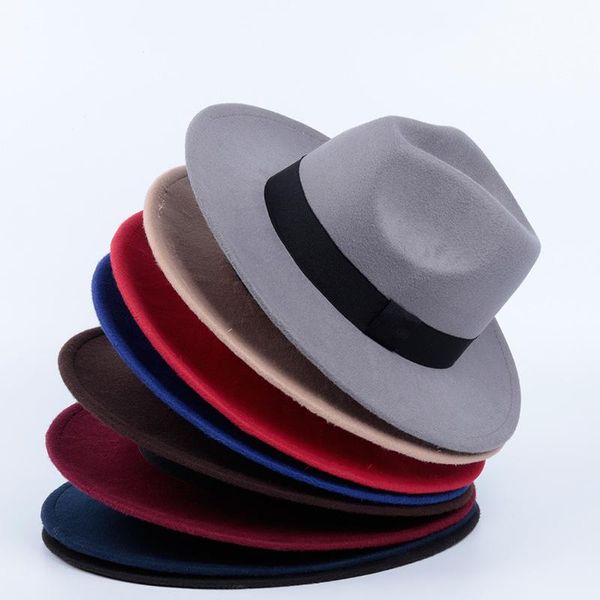 women men wide brim wool felt bowler hats vintage cloche cowboy panama caps ladies fedoras jazz hat with leather belt, Blue;gray
women men wide brim wool felt bowler hats vintage cloche cowboy panama caps ladies fedoras jazz hat with leather belt, Blue;gray
