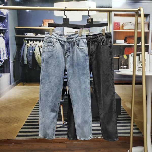 men solid color jeans fashion straight loose style pants mens outerwear casual trousers two colors letters printed with stripe, Blue
men solid color jeans fashion straight loose style pants mens outerwear casual trousers two colors letters printed with stripe, Blue