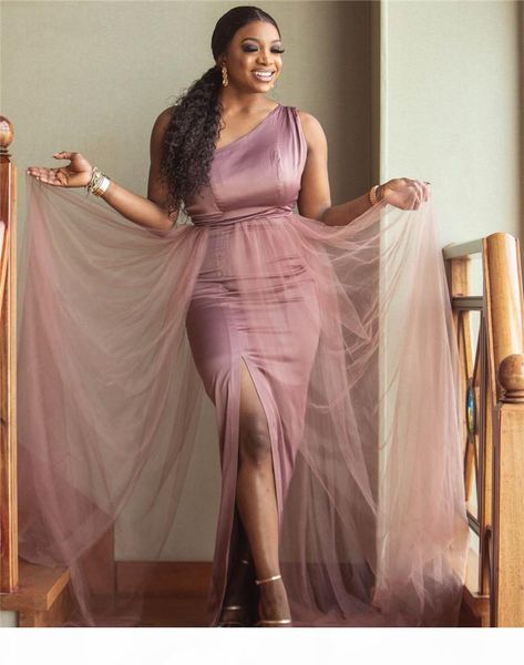 dusty pink bridesmaid dresses one shoulder side slit floor length elastic satin and tulle mermaid wedding guest dress v58, White;pink
dusty pink bridesmaid dresses one shoulder side slit floor length elastic satin and tulle mermaid wedding guest dress v58, White;pink