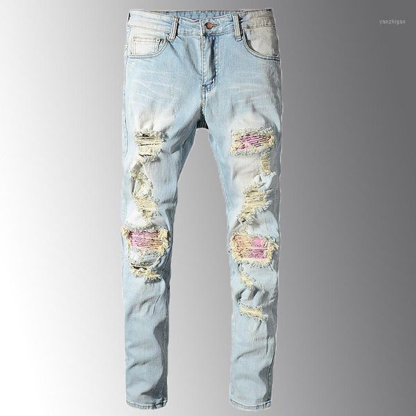 men's patchwork bandanna paisley printed biker jeans light blue holes ripped skinny stretch denim pants trousers1
men's patchwork bandanna paisley printed biker jeans light blue holes ripped skinny stretch denim pants trousers1