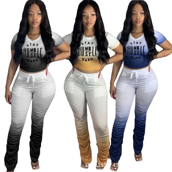 women letter two piece pants gradient short sleeve crew neck short tshirt high waist wide leg pants famale 2pcs clothing suit, White
women letter two piece pants gradient short sleeve crew neck short tshirt high waist wide leg pants famale 2pcs clothing suit, White