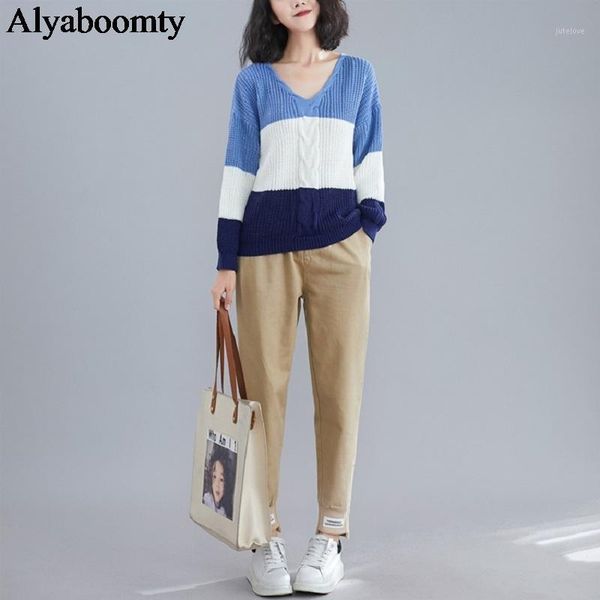 korean style plus size women sweater v neck contrast color patchwork loose jumper vintage elegant autumn spring casual outerwear1, White;black
korean style plus size women sweater v neck contrast color patchwork loose jumper vintage elegant autumn spring casual outerwear1, White;black