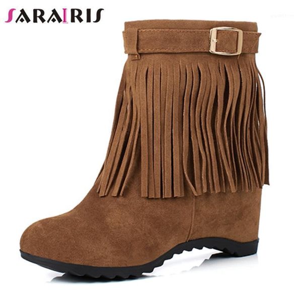 boots sarairis female fashion solid fringe buckle ankle wedge round toe flock women classic winter shoes woman1, Black
boots sarairis female fashion solid fringe buckle ankle wedge round toe flock women classic winter shoes woman1, Black