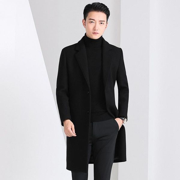 wool coat men's autumn winter business mid length korean slim thickened windbreaker solid color suit collar casual coat, Black
wool coat men's autumn winter business mid length korean slim thickened windbreaker solid color suit collar casual coat, Black
