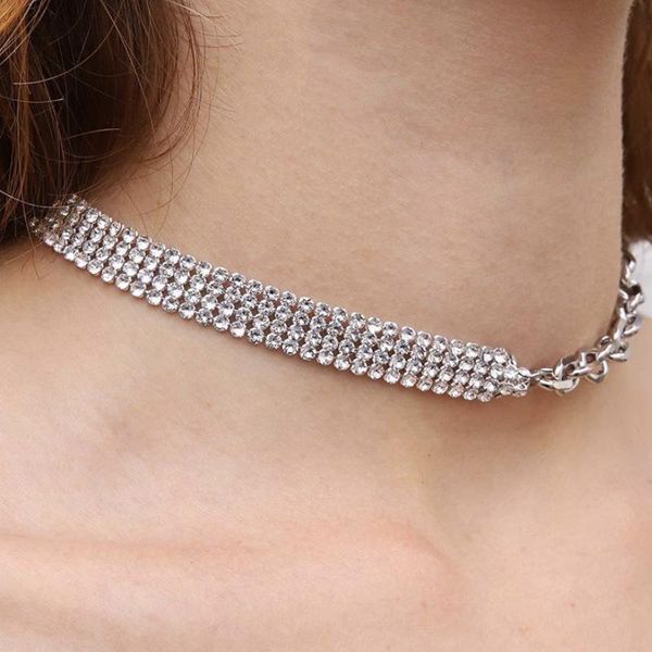 chokers luxury trendy chain link choker necklace for women gorgeous full drill rhinestone metal summer instajewery, Golden;silver 
chokers luxury trendy chain link choker necklace for women gorgeous full drill rhinestone metal summer instajewery, Golden;silver