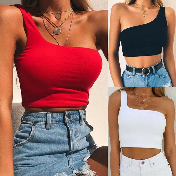 women lady female single shoulder crop sleeveless t shirt tank summer beach vest bare midriff summer fashion clothes, White
women lady female single shoulder crop sleeveless t shirt tank summer beach vest bare midriff summer fashion clothes, White