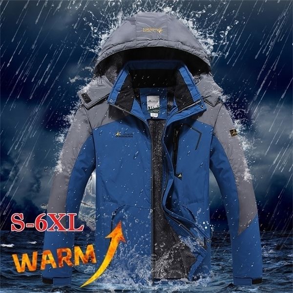 

winter outdoor jacket men thick warm velvet coat men's windproof hooded jackets casual hiking mountaineering outerwear 9xl 201114, Black;brown