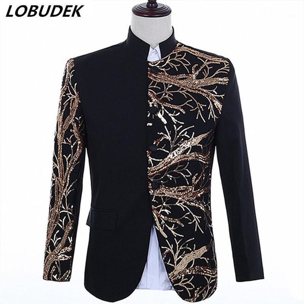 chinese tunic suit jackets golden black red white sequins stand collar jacket men singer stage host clothes performance costume1, Black;brown
chinese tunic suit jackets golden black red white sequins stand collar jacket men singer stage host clothes performance costume1, Black;brown