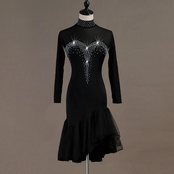 black latin stage costumes sparking dancing dress for women long mesh sleeves with keyhole back flamenco dance skirt b0064, Black;red
black latin stage costumes sparking dancing dress for women long mesh sleeves with keyhole back flamenco dance skirt b0064, Black;red
