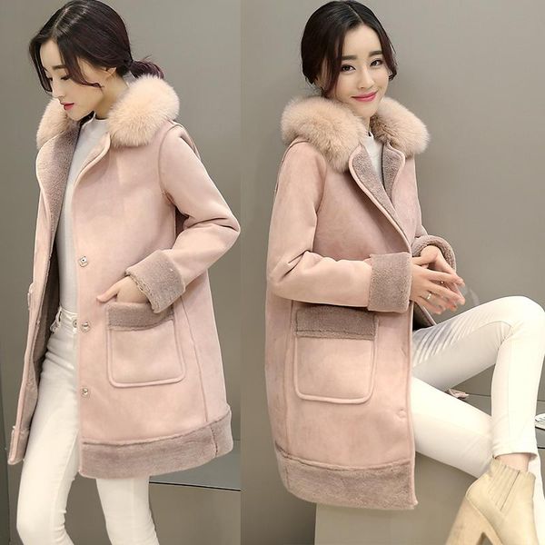 women's wool & blends faux lamb fur coat women thickening warm suede leather overcoat with fake collar, Black
women's wool & blends faux lamb fur coat women thickening warm suede leather overcoat with fake collar, Black