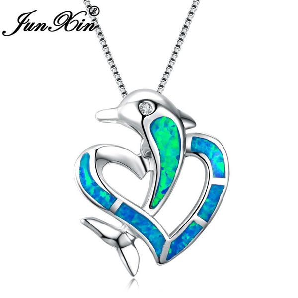 pendant necklaces junxin silver color valentine's day gift blue fire opal dolphin & heart crossed for women 
pendant necklaces junxin silver color valentine's day gift blue fire opal dolphin & heart crossed for women