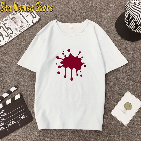 cartoon fashion cute women's short t-shirt paint dye tee colorful paint patterns casual women's clothes tee shirt, White 
cartoon fashion cute women's short t-shirt paint dye tee colorful paint patterns casual women's clothes tee shirt, White