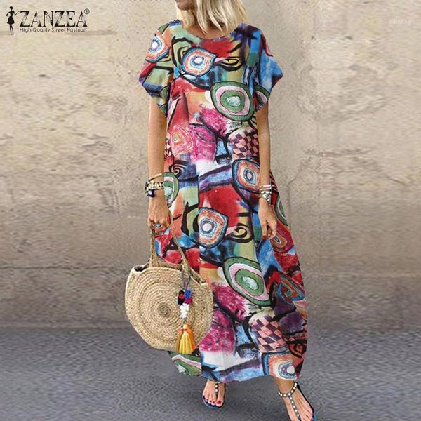 2020 summer short sleeve sundress zanzea vintage bohemian printed dress women casual beach party maxi vestidos female robe tunic1, Black;gray 
2020 summer short sleeve sundress zanzea vintage bohemian printed dress women casual beach party maxi vestidos female robe tunic1, Black;gray