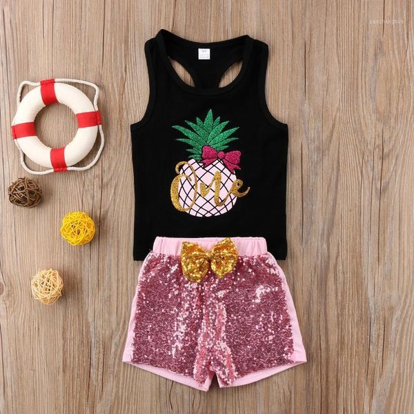 summer girl set pineapple sequins black vest + pink sequins shorts fashion toddler suits kids sets girls clothing1, White 
summer girl set pineapple sequins black vest + pink sequins shorts fashion toddler suits kids sets girls clothing1, White