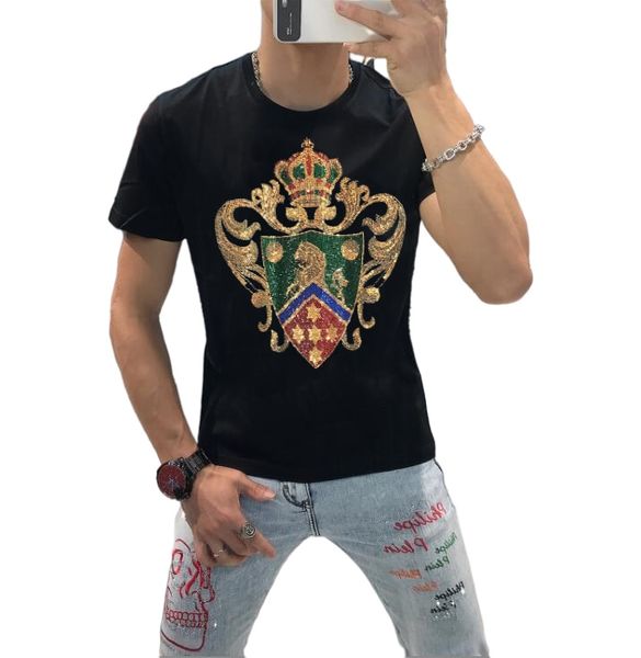 rhinestone crown design men's t-shirts style o neck european and american street wear tshirt, White;black
rhinestone crown design men's t-shirts style o neck european and american street wear tshirt, White;black