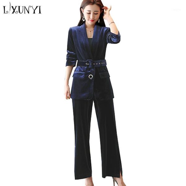 lxunyi 2018 autumn new velvet pants suits wide leg mid long blazer jacket with belt fashion causal two piece set women dark blue1, Gray
lxunyi 2018 autumn new velvet pants suits wide leg mid long blazer jacket with belt fashion causal two piece set women dark blue1, Gray