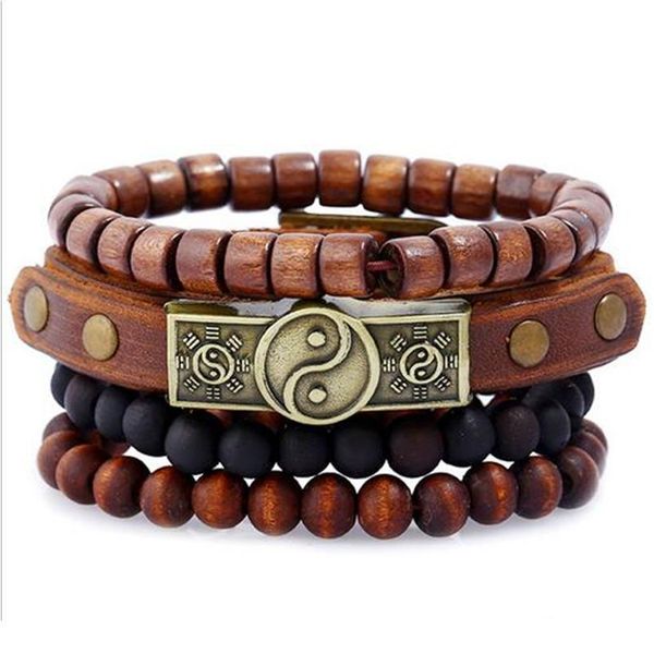 4pcs vintage men's leather bracelet wood stone beads charm multilayer braided men bracelet pulseira masculina sqcpkm, Golden;silver
4pcs vintage men's leather bracelet wood stone beads charm multilayer braided men bracelet pulseira masculina sqcpkm, Golden;silver