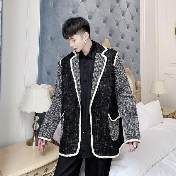 men's suits & blazers male japan korea streetwear loose suit coat outerwear men splice plaid vintage thick jacket overcoat, White;black
men's suits & blazers male japan korea streetwear loose suit coat outerwear men splice plaid vintage thick jacket overcoat, White;black