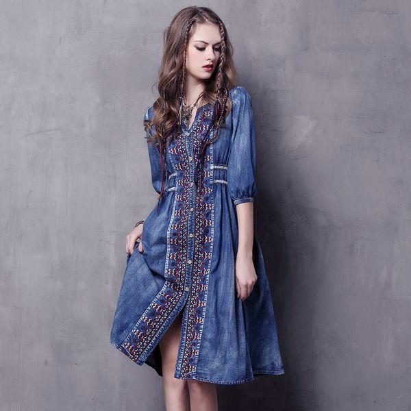 women's spring / summer 2021 black friday new large denim skirt ethnic embroidery drawstring mid sleeve dress a6531, White
women's spring / summer 2021 black friday new large denim skirt ethnic embroidery drawstring mid sleeve dress a6531, White