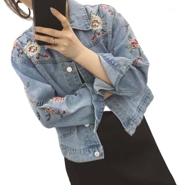 spring autumn new korea women embroidered flower vintage denim jacket women elegant ethnic daisy jackets outwear1, Black;brown
spring autumn new korea women embroidered flower vintage denim jacket women elegant ethnic daisy jackets outwear1, Black;brown