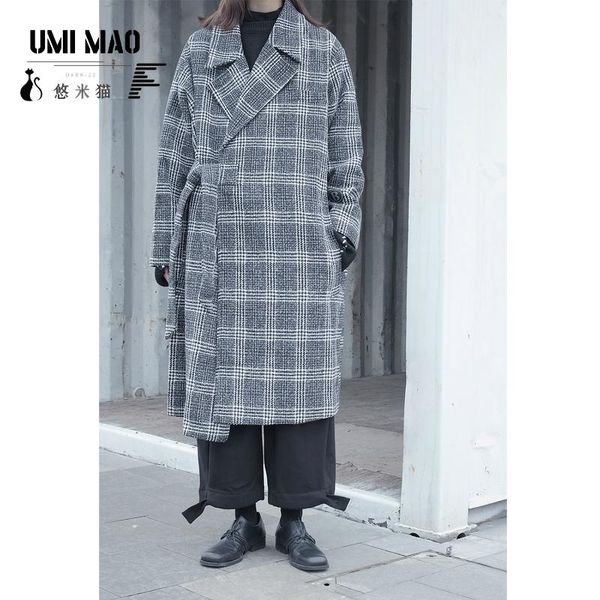 umi mao winter warm yamamoto dark wind yohji niche design side strap profile plaid woolen coat long section femme outwear, Black
umi mao winter warm yamamoto dark wind yohji niche design side strap profile plaid woolen coat long section femme outwear, Black
