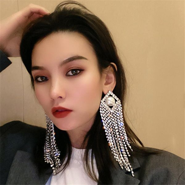 fyuan shine long tassel crystal drop earrings for women bijoux oversize geometric rhinestone pearl earrings statement jewelry, Silver
fyuan shine long tassel crystal drop earrings for women bijoux oversize geometric rhinestone pearl earrings statement jewelry, Silver