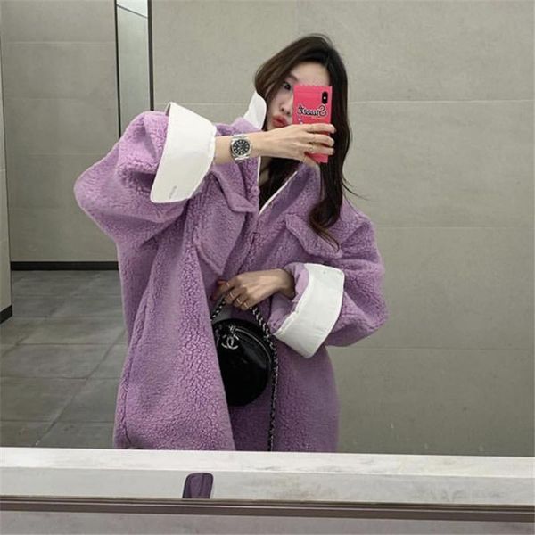 women's down & parkas women lamb wool coat autumn winter casual loose lapel hit color warm jackets femme purple stylish oversize lady o, Black
women's down & parkas women lamb wool coat autumn winter casual loose lapel hit color warm jackets femme purple stylish oversize lady o, Black