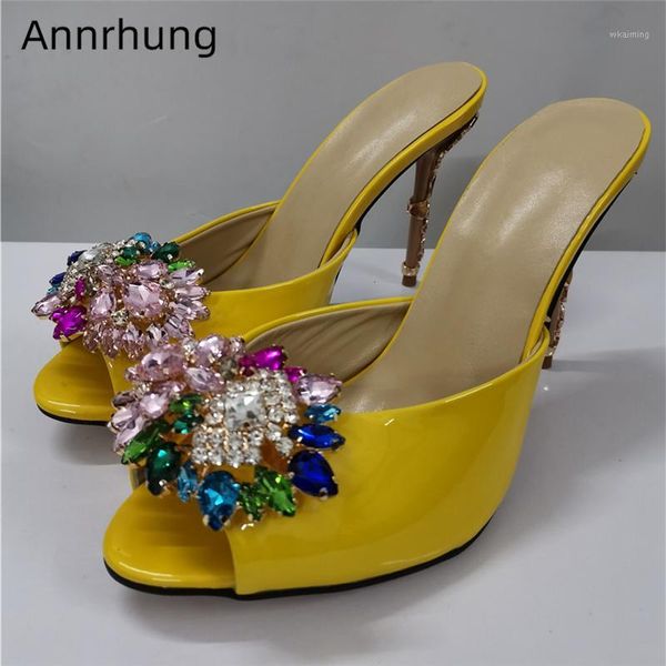 colorful crystal flower decor party shoes woman metal petal decor high heels open toe bright yellow leather slippers women1, Black
colorful crystal flower decor party shoes woman metal petal decor high heels open toe bright yellow leather slippers women1, Black